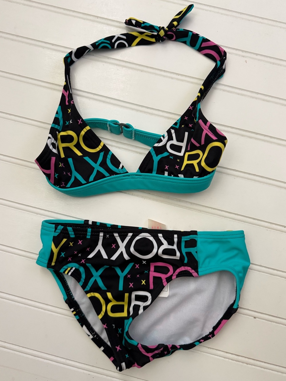 Roxy Black Bikini with Teal, Yellow & Pink Logo Accents